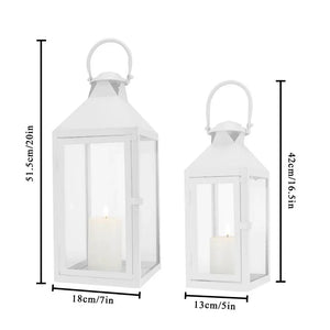 Set of 2 white metal candle lanterns by JHY DESIGN; decorative home & garden lanterns.
