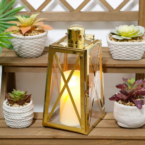 12-inch stainless steel trapezoid lantern with glass panels