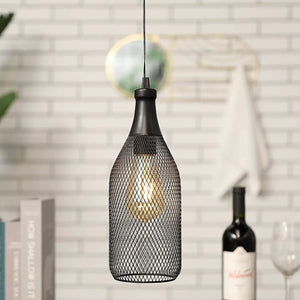 Battery Powered Hanging Lamp by JHY DESIGN, black metal mesh pendant with exposed bulb.