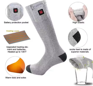 Socks: LITEGUEST heated leg warmers by SmartTherm OutdoorLiteGear Inc., crew socks with USB heating and battery pocket.