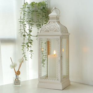 JHY DESIGN white metal decorative candle lantern with tempered glass panels