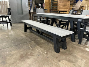 Harmony Outdoor Table with benches in grey wood finish by Wooden Whale Workshop