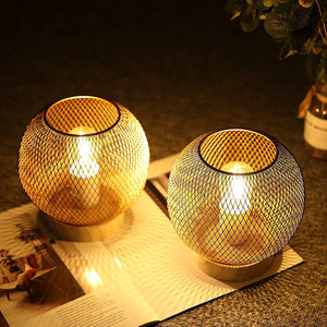 JHY DESIGN 7.5-inch battery-powered table lamps set of 2; black metal mesh spheres with warm glow bulbs