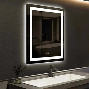 36x24 inch Center Glow LED bathroom mirror by HAUSVITA with white illuminated inner border, wall-mounted.