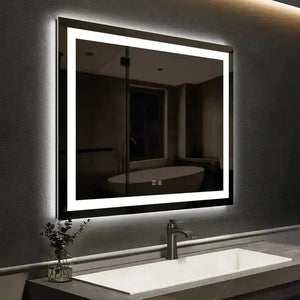 HAUSVITA 20 x 28 inch center-glow LED bathroom mirror with black frame and edge lighting