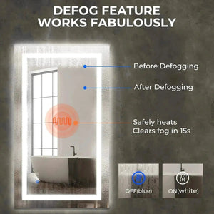20 x 28 inch center-glow LED bathroom mirror by HAUSVITA with white frame and edge lighting