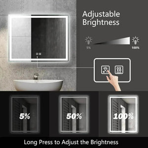 Compact Center Glow LED bathroom mirror with edge-lit frame and adjustable brightness controls.