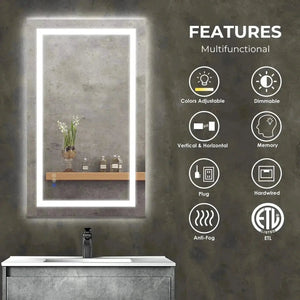 HAUSVITA Compact Center Glow LED bathroom mirror with edge-lit white frame in a concrete-walled bathroom