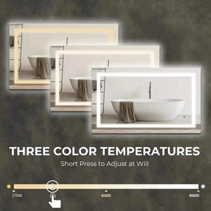 HAUSVITA 20 x 28 inch Center Glow LED bathroom mirror with white frame and LED border, three color temperatures.