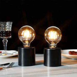 7-inch tall black battery-powered table lamps set of 2 by JHY DESIGN with clear glass globe bulbs