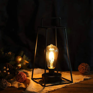 12''H Retro Style Geometric Table Lamp by JHY DESIGN; black metal frame with warm Edison bulb.