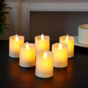 2x2.8-inch cream battery-powered LED pillar candles, set of 6 with warm white glow.