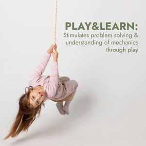 3in1 Swing Set rope swing for kids; child hangs from natural fiber rope in a pink hoodie, captured midair in a studio