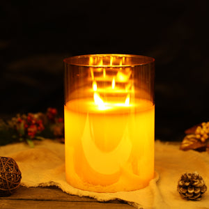 JHY DESIGN 8'' High 3-Wick Glass Battery-Operated Flameless Candle, warm yellow glow
