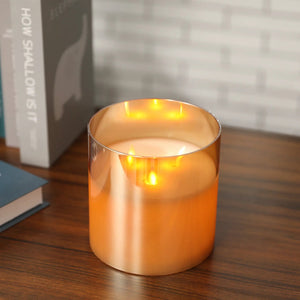 JHY DESIGN 6-inch high gold glass flameless 3-wick battery-operated candle