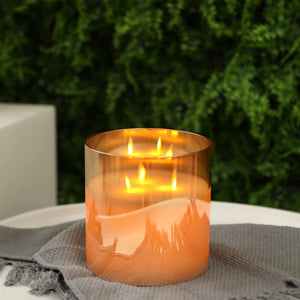 6-inch glass flameless candle with 3 wicks, amber tint, battery-operated by JHY DESIGN