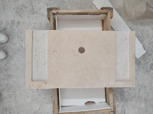 Troia Light Travertine rustic rectangular wall-mount bathroom sink by Villohome, 30 in L x 16 in W x 5 in H.