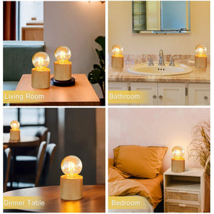 Set of 4 wood grain battery-operated table lamps with clear glass globes