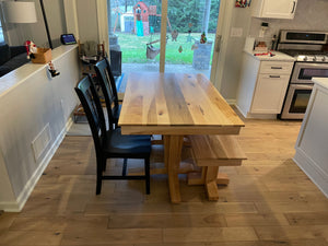 Terresa Style Leg Bench by Wooden Whale Workshop, light natural wood dining bench with thick block legs.