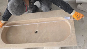 Stone sink: light travertine natural stone basin for above-vanity bathroom use, Villohome