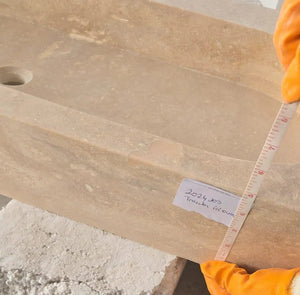 Light travertine natural stone basin for above-counter bathroom vanity sink by Villohome.