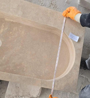Stone sink light travertine natural stone basin for above-vanity bathroom by Villohome