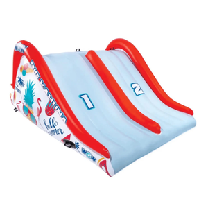 WOW Watersports Big Kahuna 2-Lane pool or ground slide, red arches on light blue base with tropical graphics