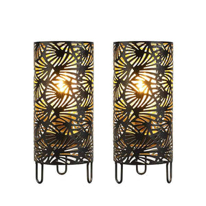 9-inch high metal lamp set of 2 with black cut-out pattern, battery powered, JHY DESIGN