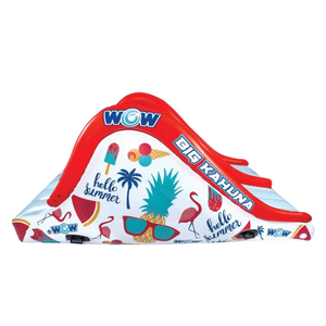 WOW Watersports Big Kahuna 2-Lane pool or ground slide, red inflatable with tropical graphics and WOW logos.