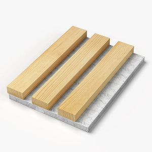 HAUSVITA Acoustic Slat Wood Panels Full Sample Box (5 colors) with light wood slats on a marble surface