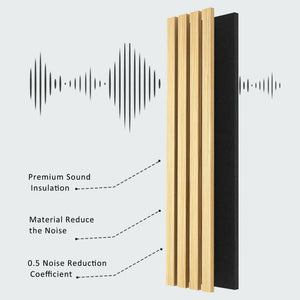 HAUSVITA Solid Wood Acoustic Slat Wall Panels (Broad Strip); natural wood slats with black backing