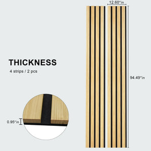 HAUSVITA solid wood acoustic slat wall panels (Broad Strip); natural wood with black gaps, 4 strips / 2 pcs