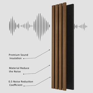 HAUSVITA Solid Wood Acoustic Slat Wall Panels Broad Strip with brown wood slats and black backing