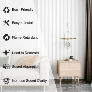 HAUSVITA acoustical 100% polyester wall panel, 48x24x0.7, white vertical slat design.