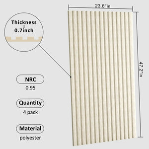 Acoustical polyester wall panel by HAUSVITA, 48x24x0.7 in, vertical slat texture in light beige