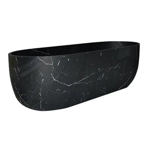 Alexandrette black marble bathtub, hand-carved from solid marble, freestanding long oval tub