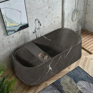 Alexandrette black marble freestanding bathtub with wine tray
