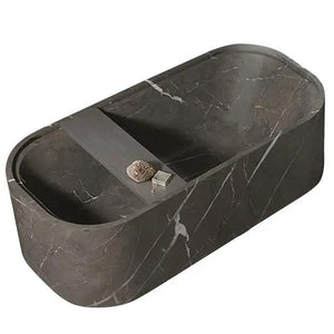 Alexandrette Black Marble Bathtub with Wine Tray by Villohome; matte honed finish, 72x32 inches