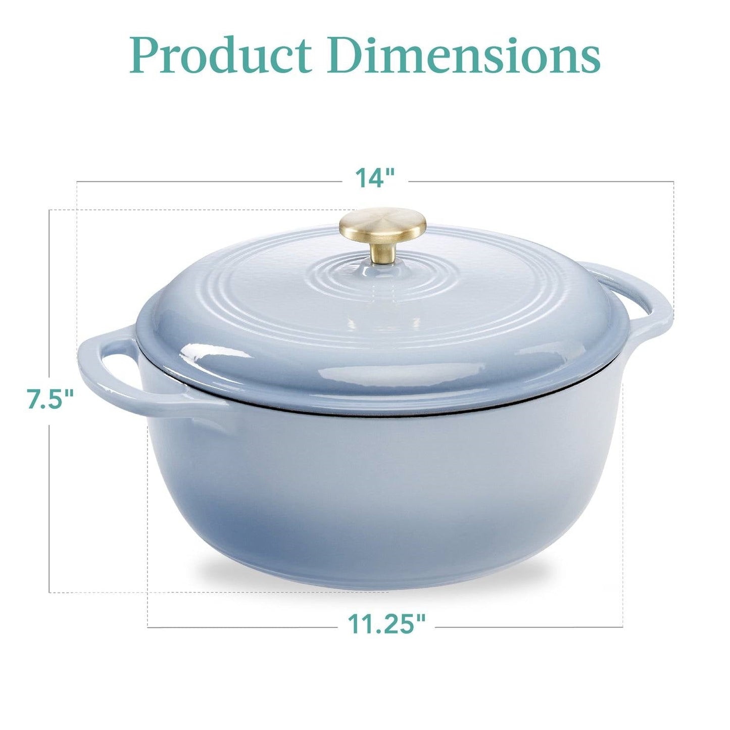 6 Quart Large Baby Blue Enamel Cast-Iron Dutch Oven Kitchen Cookware
