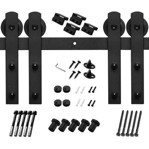 HAUSVITA barn door track kit for double doors, black metal hardware with screws and rollers