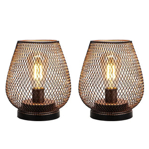 Set of 2 metal cage LED battery-powered table lamps in copper finish by JHY DESIGN