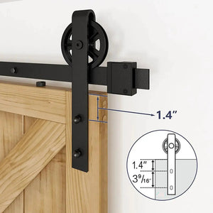 HAUSVITA Big Spoke Wheel Sliding Barn Door Hardware Kit, no door, matte black metal mounted on track