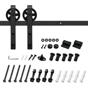 Big Spoke Wheel Sliding Barn Door Hardware Kit (No Door) – HAUSVITA, black heavy-duty track with two wheel carriers