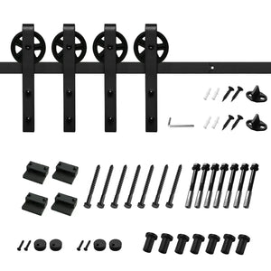 HAUSVITA Big Spoke Wheel Roller Sliding Barn Door Hardware Kit, black, heavy-duty with four wheel hangers.