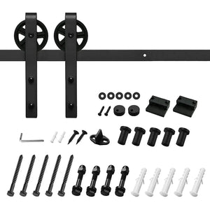 HAUSVITA Big Spoke Wheel Sliding Barn Door Hardware Kit in black, heavy-duty with track, wheels and mounting hardware