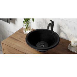 Black Andesite natural stone V-shaped tapered bathroom sink, honed-matte finish