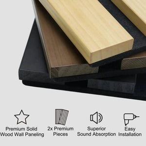 HAUSVITA solid wood acoustic slat wall panels, broad strip, natural finish.