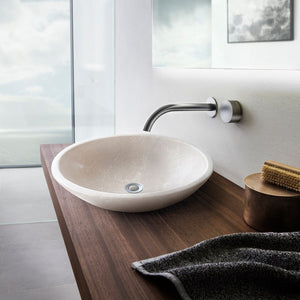 Villohome Botticino Marble oval vessel sink, honed beige stone, above-vanity bathroom sink