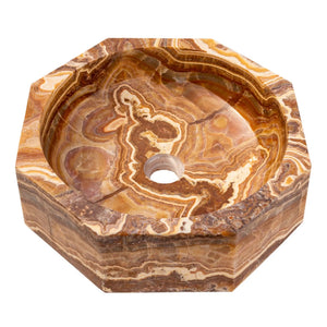Villohome brown onyx translucent octagonal bathroom sink, polished finish, 16in diameter, 5in height