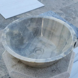 Villohome natural stone bubble gray onyx above-counter vanity sink, 16in diameter x 6in height